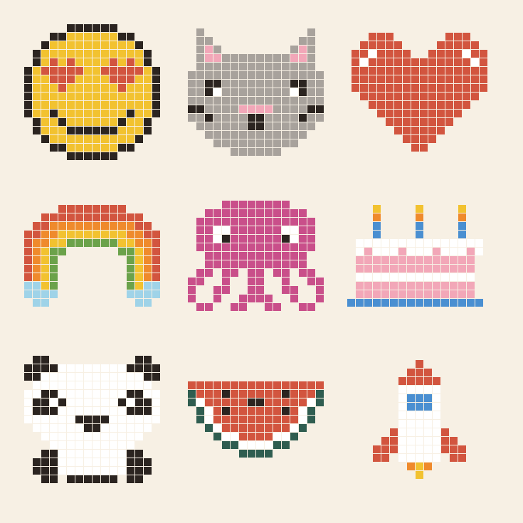 Émojis et symboles : 147 grilles en couleurs et au filet